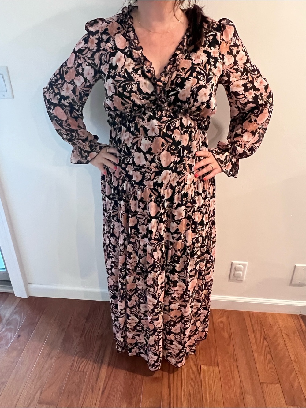 Floral Boho Maxi Dress in Blush Pink & Black - Picture 3 of 4